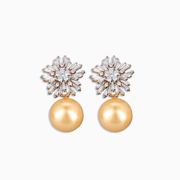 Yellow Metalic Pearl Drop Studs