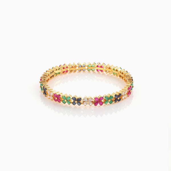 Multi Stone Floral Bangle Pair