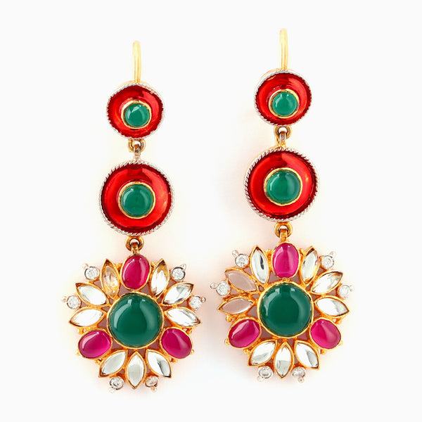 Ruby Meenakari Emerald Earrings