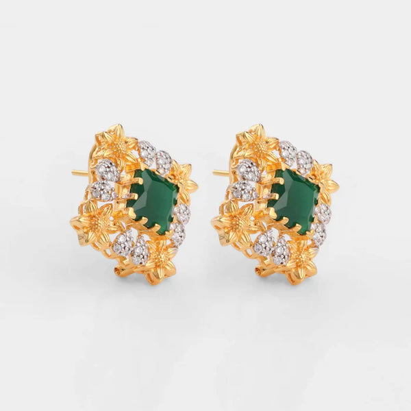 Emerald Gold Square Studs