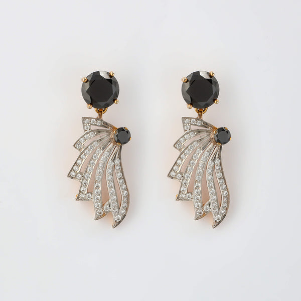 Onyx Leafy diamante earrings